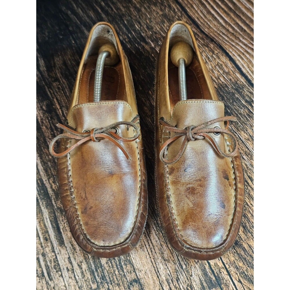 G H Bass Driving Moccasin Penny Loafer Genuine Leather Brown Patina Mens 10 M